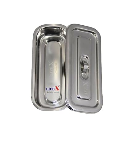 ﻿LIFEX Instrument Tray for Clinic 8" x 3" with Cover | Stainless Steel Surgical Tray