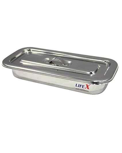 ﻿LIFEX Instrument Tray for Clinic 8" x 3" with Cover | Stainless Steel Surgical Tray